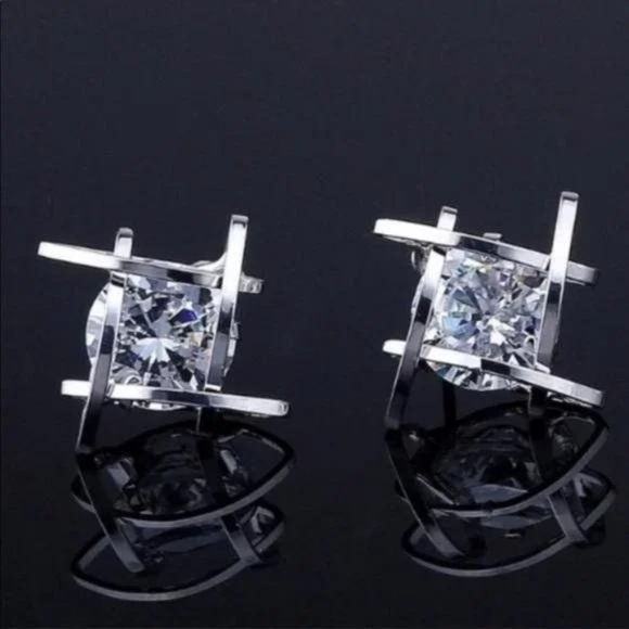STERLING SILVER 3D CAGE DIAMOND EARRINGS, BEAUTIFUL EARRINGS, CUTE EARRINGS. - Picture 2 of 6